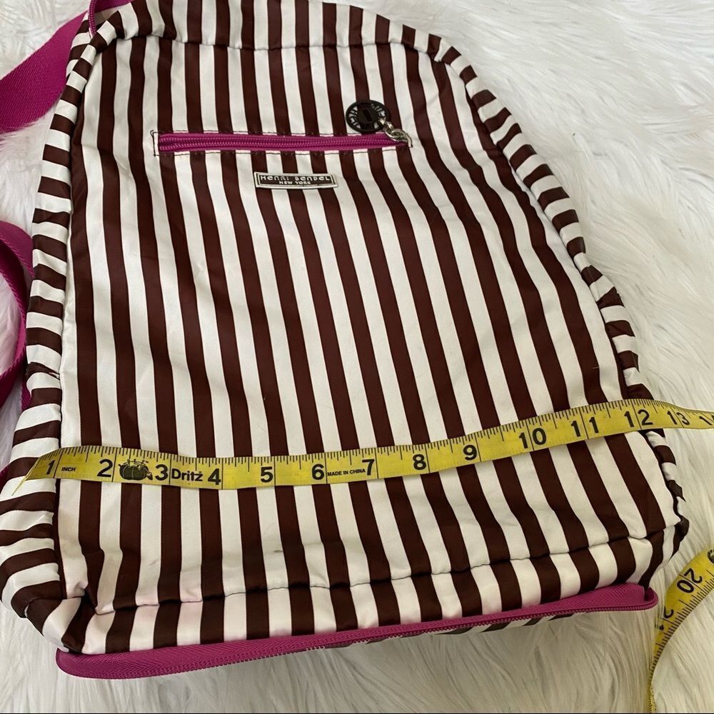 Henri Bendel Brown White Striped Nylon Backpack - Picture 7 of 9
